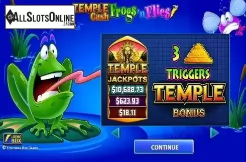 Intro screen. Frogs 'n Flies Temple Cash from Lightning Box