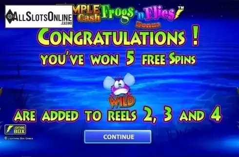 Free spins intro screen. Frogs 'n Flies Temple Cash from Lightning Box