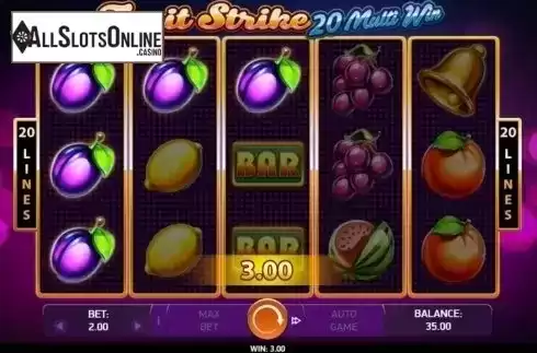 Win Screen. Fruit Strike: 20 Multi Win from Bet2Tech