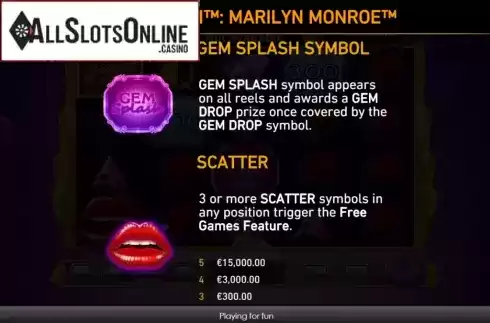 Feature screen 1. Gem Splash Marilyn Monroe from Rarestone Gaming