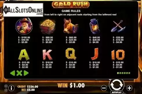 Paytable 1. Gold Rush (Pragmatic Play) from Pragmatic Play