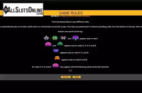 Free Games bonus rules screen