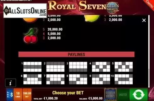 Paytable 2. Royal Seven GDN from Gamomat
