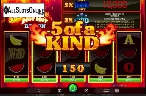 5 of a kind win screen. Super Fast Hot Hot Respin from iSoftBet