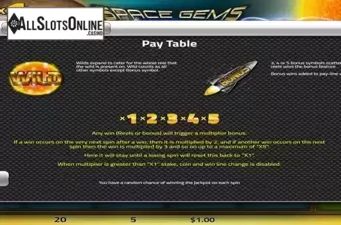 Paytable 2. Space Gems (Concept Gaming) from Concept Gaming