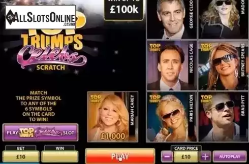 Game Screen 2. Top Trumps Celebs Scratch from Playtech