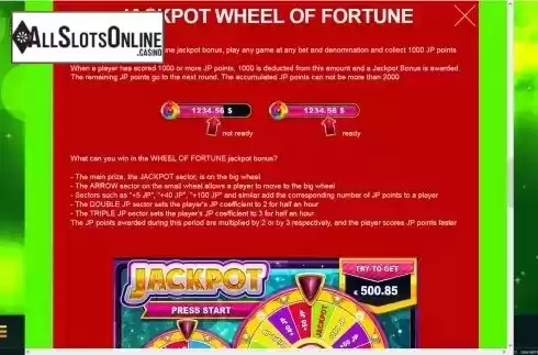 Jackpot Wheel of Fortune screen