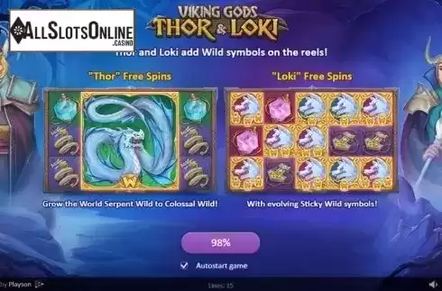 Intro Game screen. Viking Gods Thor and Loki from Playson