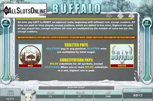 Paytable 1. White Buffalo (Microgaming) from Microgaming