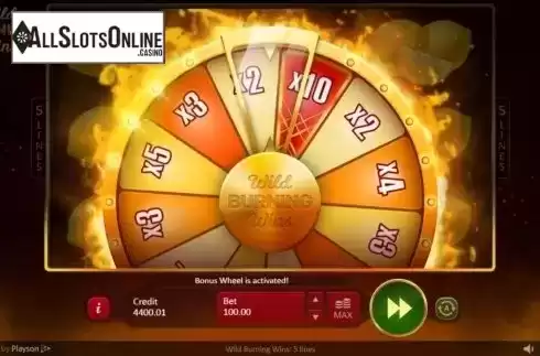 Bonus Wheel. Wild Burning Wins: 5 lines from Playson