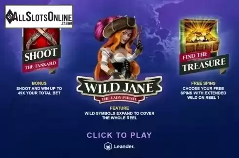 Intro screen. Wild Jane, the Lady Pirate from Leander Games