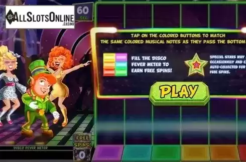 Bonus game screen. Barry the Disco Leprechaun from Leander Games
