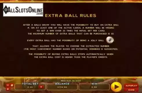 Extra ball feature screen