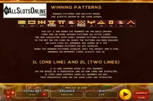 Winning patterns screen