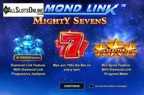 Start Screen. Diamond Link Mighty Sevens from Greentube