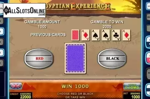 Gamble game screen. Egyptian Experience Deluxe from Novomatic