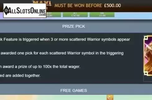 Prize Pick. Fae Legend Warrior Jackpot from Eyecon