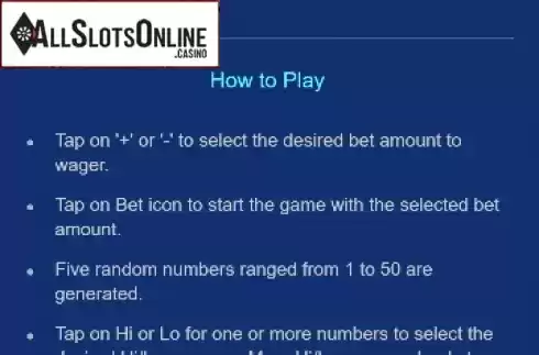 Game rules. Five Numbers Hi Lo (PG Soft) from PG Soft