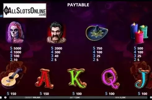 Paytable 1. Los Muertos (Capecod Gaming) from Capecod Gaming