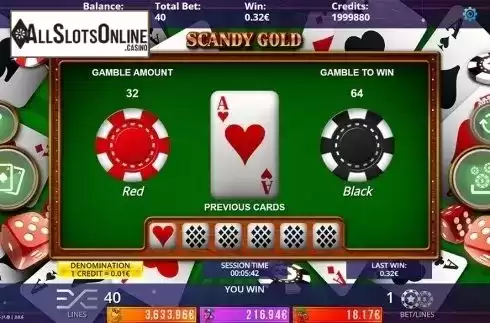 Gamble game screen. Scandy Gold Fruits Jackpot from DLV