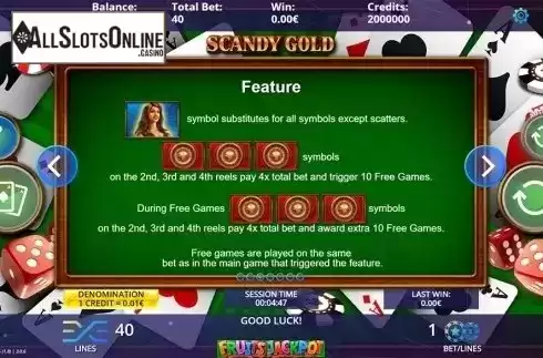 Paytable 3. Scandy Gold Fruits Jackpot from DLV