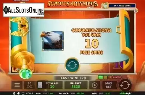 Free Spins 1. Scrolls of Olympus Quattro from StakeLogic