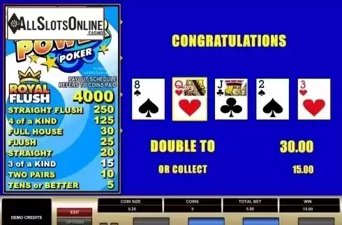 Game Screen. Tens or Better Power Poker from Microgaming