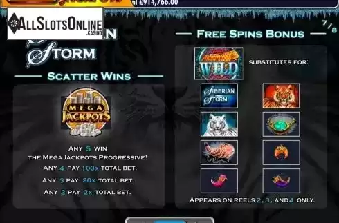 Paytable 7. MegaJackpots Siberian Storm from IGT