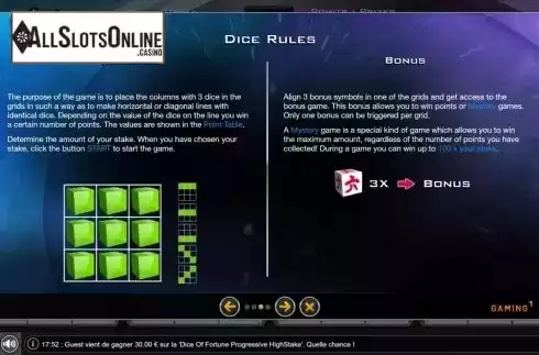 Features 2. Dice Of Fortune Progressive from GAMING1