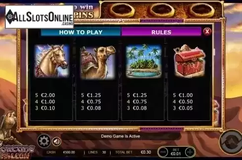 Paytable 2. Fortune falcon wild respins from Ainsworth