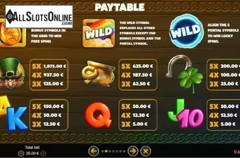 Paytable. Goldwins Golden Pot of Gold from GAMING1
