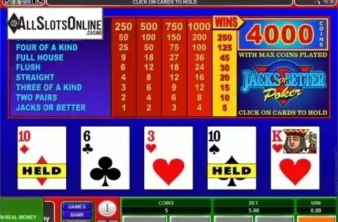 Game Screen. Jacks or Better (Microgaming) from Microgaming