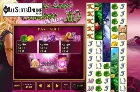 Paytable. Lucky Lady's Charm Deluxe 10 from Greentube