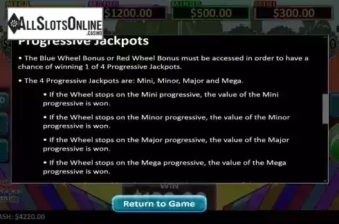 Progressive Jackpots screen