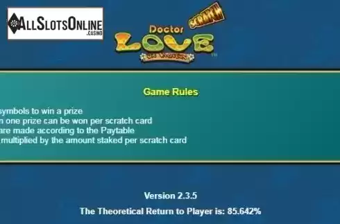 Paytable 1. Scratch Dr Love On Vacation from NextGen