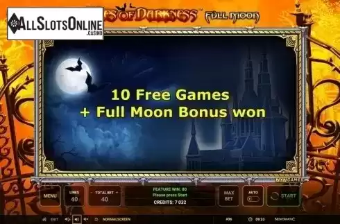 Free Spins screen. Tales of Darkness: Full Moon from Greentube