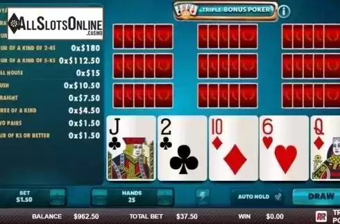 Game Screen 1. Triple Bonus Poker (Red Rake) from Red Rake