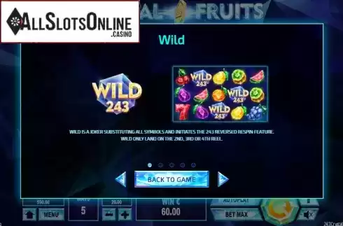 Paytable 1. 243 Crystal Fruits Reversed from Tom Horn Gaming