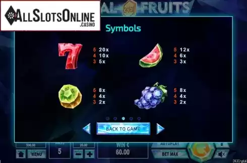 Paytable 3. 243 Crystal Fruits Reversed from Tom Horn Gaming